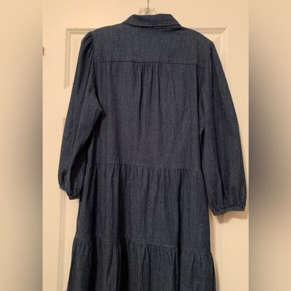 Jones NY L Tiered Denim Shirt Dress Midi Buttons Roomy - Picture 1 of 6